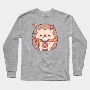 Cute Hedgehog Loves Pumpkin Spice Latte Long Sleeve T-Shirt